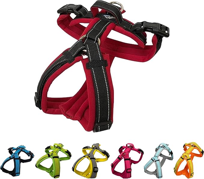 [白山:Hakusan] Zero Dog Harness Basic Type, Safe - No chocking/Hard to Disconnect, Great fit - Easy Put on and Off/Adjustable, Reflector, L - Large Dog, Two-Tone Red x Black