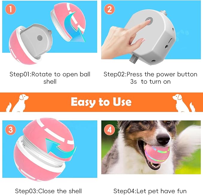 SUJF Interactive Dog Ball, Smart Interactive Dog Toys, Automatic Moving Vibrating Bouncing Pet Ball for Medium and Large Dogs, TPU Material, Rechargeable and Waterproof