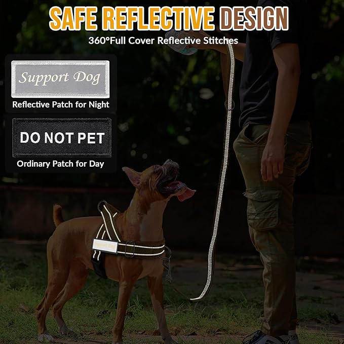 SlowTon No Pull Dog Harness - Heavy Duty Dog Harness and Leash Set for Medium Large Dogs, Reflective Tactical Harness with Soft Padded and Front Clip for Easy Walk and Training (Tan M)