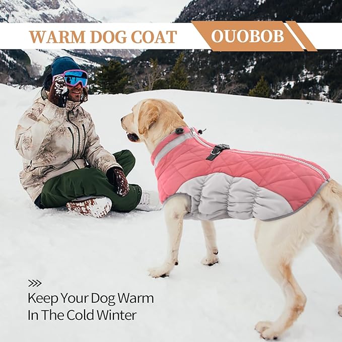 Dog Coats for Small Dogs, Puppy Coat, Warm Winter Jacket, XS Dog Coat with Harness Built in, Waterproof Pet Cold Weather Coats, Puppy Winter Clothes Snowsuit Chihuahua Maltese,Pink,XS