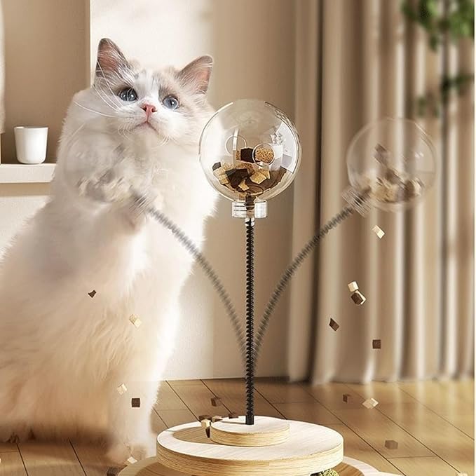 3MNSCD Cat Ball Toy Treat Cats Treat Dispenser with Catnip Roller Track Balls, Interactive Cat Toys Indoor Cats Kitten, Food Solid Wood Feeder Ball (for Bigger cat Food)
