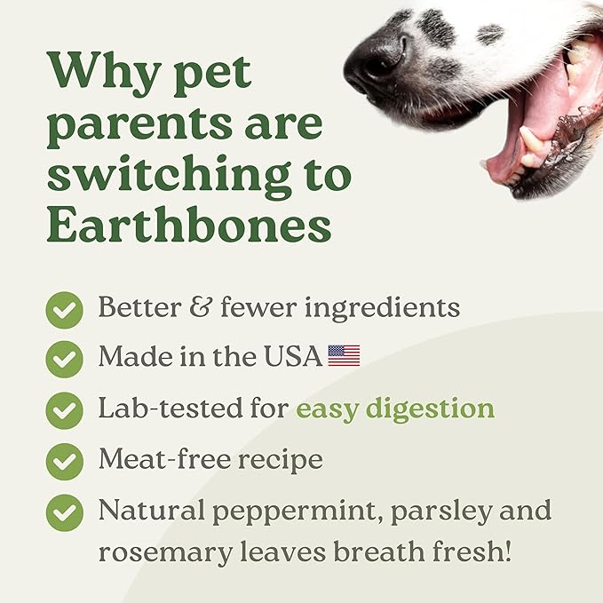 Earthbones (Formerly Terrabones) Dental Chews, Dog Teeth Cleaning Treat, Small, 13 Treats