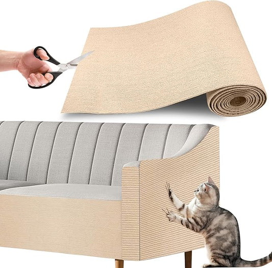 huraty Cat Scratching Mat, Cat Scratchers Pad Indoor Outdoor Cat and Kitten, Trimmable Furniture Protector Scratching Cover for Cat Tree Steps Couch Corner Wall, Beige 1 Pcs 78.7"x15.8"
