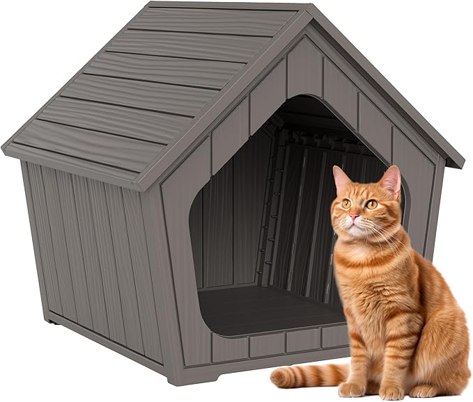 Outdoor Cat House Weatherproof, Clawsable Cat Houses for Outdoor Indoor Cats, Feral Outside Cats House Weatherproof, Resin Insulated Material, Air Holes Easy to Clean and Install, Coffee