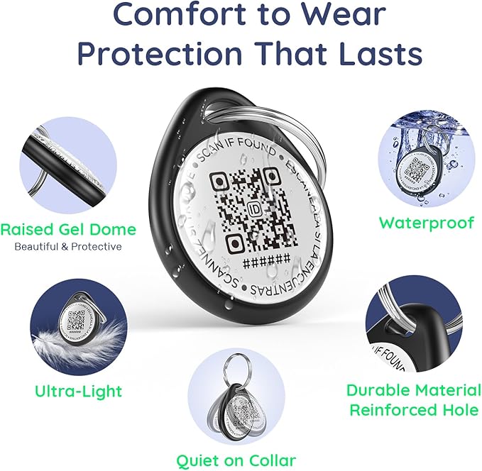 QR Code Dog Tag and Cat Tag, Scan to Reunite Faster, Waterproof and Durable, Lightweight and Quiet, Updatable Contact Info, with Trail Guide Pet Character Design