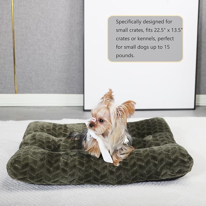 Puppy Bed for Small Dogs Washable Ultra Soft Crate Bed for 22 inch Cages with Anti-Slip Cozy Soft Sleeping Pillow Up to 15 lbs Pets,22 x 13 Olive Green