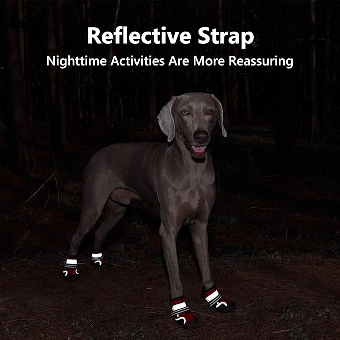 Dog Shoes Small Medium Large Size Dogs, Puppy Booties Paw Protector for Hot Pavement, Non-Slip Waterproof Rubber Reflective Strapped Boots (Red, Size 5#: (2.8 * 2.4) (L*W) for 40-55lbs)