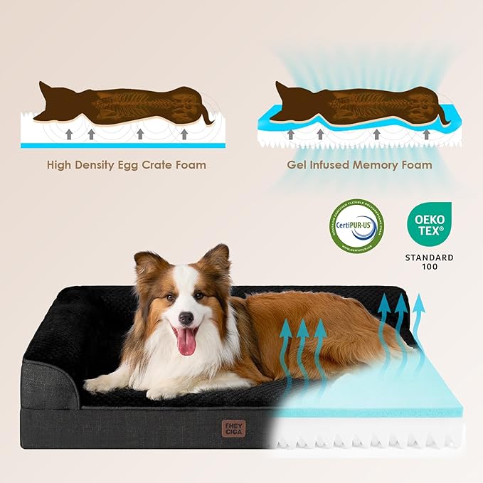 EHEYCIGA Memory Foam Dog Bed Large Sized Dogs, Pet Bed for Large Dog for Crate with Waterproof Liner, Pet Couch Bed Orthopedic with Washable Removable Cover, 35x22x6 Inches, Black