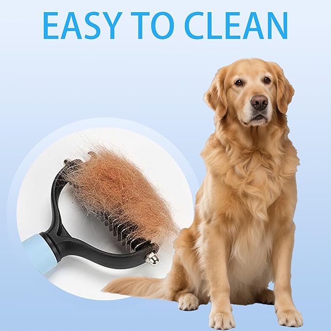 2PCS Pet Grooming Rake&Self Cleaning Slicker Brush，Undercoat Rake for Dogs & Cats ，Detangling and Dematting Long, Matted Fur on Cats and Dogs