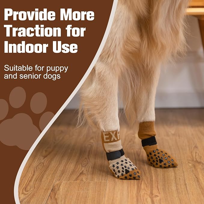 EXPAWLORER Anti Slip Dog Socks to Prevent Licking Paws - Dog Shoes for Hot Pavement, Dog Booties for Hardwood Floors, Dog Boots & Paw Protectors with Grippers for Small Medium Large Senior Dogs