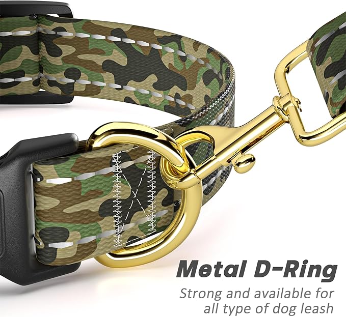 MOODEL Reflective Dog Collar for Small Dogs Cats, Cute Camouflage Adjustable Heavy-Duty Nylon Puppy Collar for Boy and Girl Female, Soft Pet Accessories with Quick Release Buckle, Green