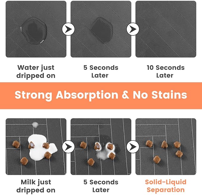 Pet Feeding Mat-Absorbent Pet Placemat for Food and Water Bowl, with Waterproof Rubber Backing, Quick Dry Water Dispenser Mat for Dog and Cat (27"x17", Beige)