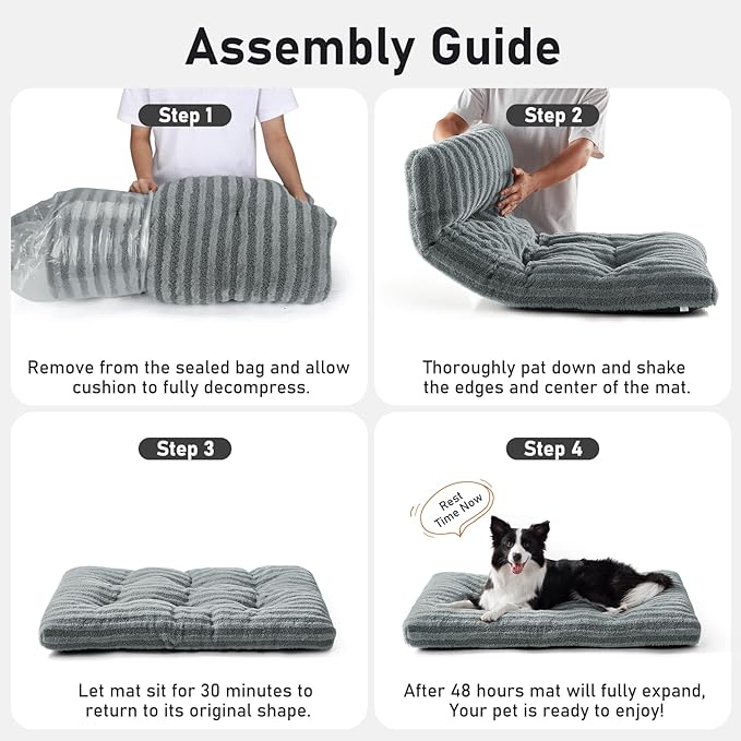FURTIME Washable XXL Dog Bed for Extra Large Dogs, Giant Deluxe Dog Crate Beds Comfy Fluffy Kennel Pad Anti-Slip Pet Sleeping Mat, Machine Washable Dogs Pillow, 47"x29"x4", White