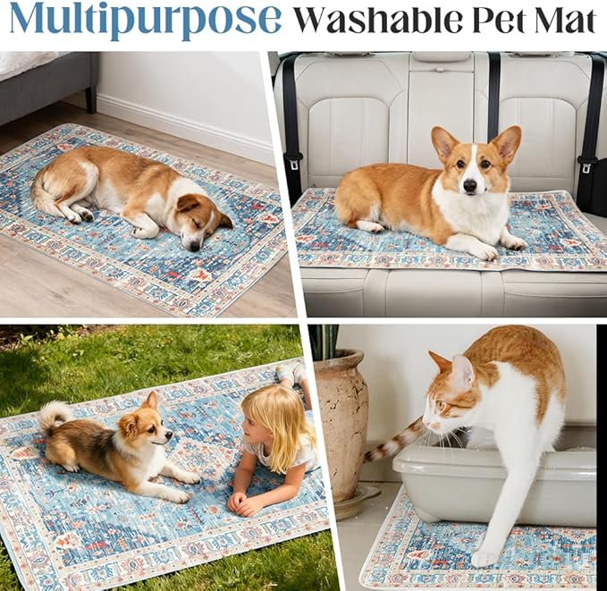 Washable Pee Pads for Dogs 2 Pack Reusable Puppy Training Pads 48"x48" Super Absorbent Waterproof Dog Training Pads, Non-Slip Potty Pads Whelping Pads Litter Mat Pet Supplies - Blue/Mix