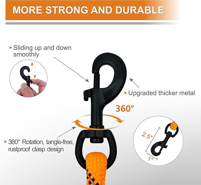 Dog Leash Heavy Duty 6ft, Double Handle Dog Leash with Padded Handle for Traffic Control, Reflective Rope Leashes for Large and Medium Dogs Night Control Safety Training (Orange)