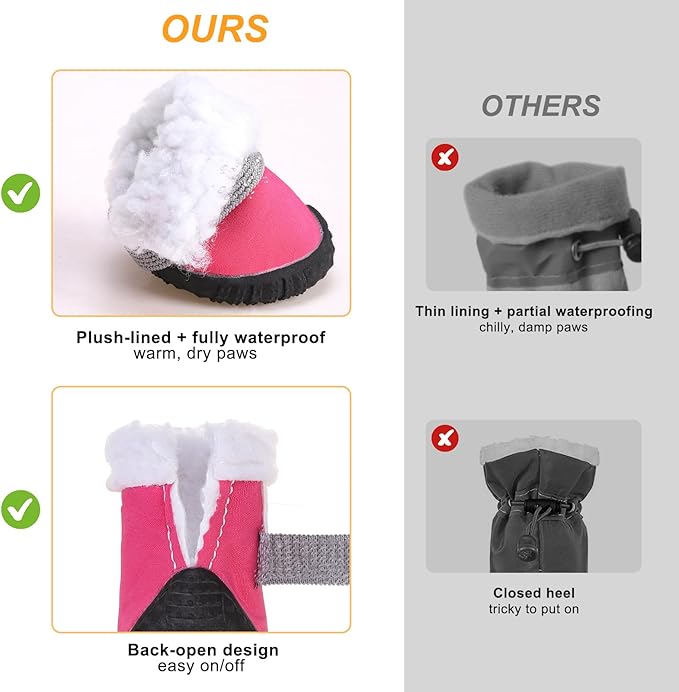 BEAUTYZOO Dog Winter Boots, Waterproof Dogs Snow Shoes with Anti-Slip Sole & Warm Fleece Lining-Indoor Outdoor Paw Protectors for Small Dogs, Puppy Booties to Prevent Licking on Hardwood Floors,Size 2