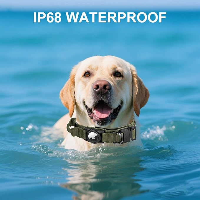 Tactical AirTag Dog Collar Leash Set - Heavy Duty, Adjustable GPS Collar Compatible with Apple AirTag, with Holder & Control Handle for Medium/Large Dogs [Green, XL]
