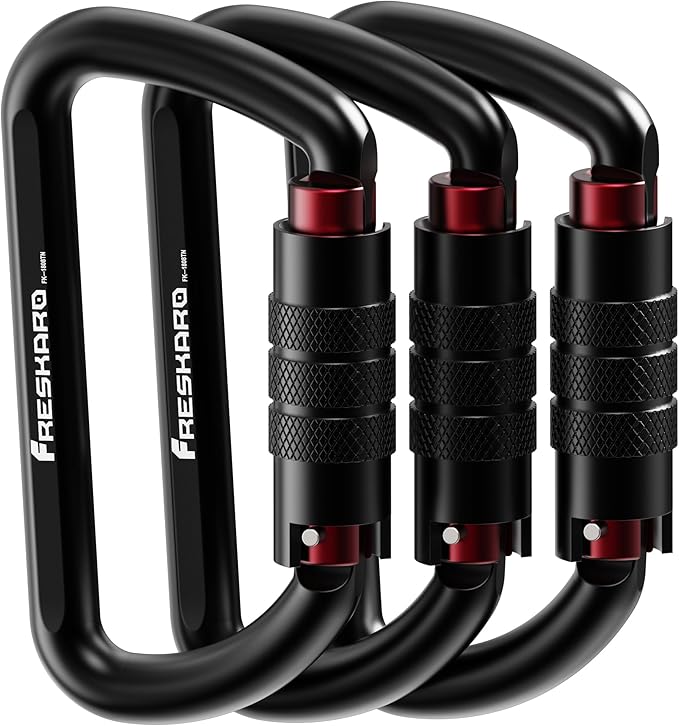 FresKaro 3inch 12kN-2698lbs Auto Locking Carabiner Clips, Solid D Shape, Heavy Duty 7075 Aluminum, Lightweight 1.09oz, Rust Proof, for Hammock, Hiking, Dog Leash, Keychain etc., Multi-Colors