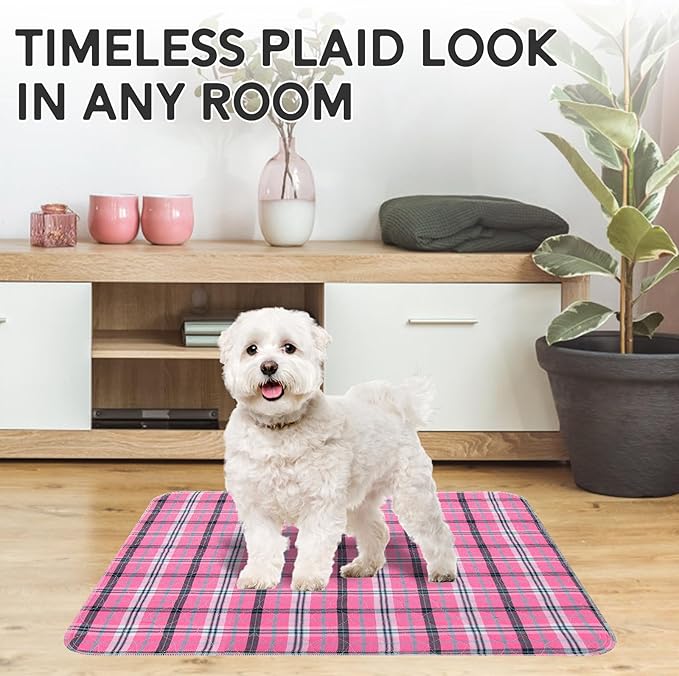 Washable Pee Pads for Dogs - 34”x36” 6PCS, Whelping Pad for Puppy Training, Playpen Crate Bed Floor Protector, Reusable Dog Potty Pads Non-Slip, Super Absorbent & Odor Controlling, Pink Plaid