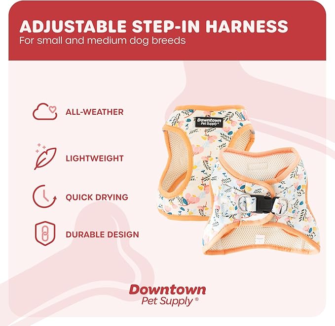 Downtown Pet Supply Step-in Dog Harness – No Pull, Adjustable Padded Mesh with Reflective Trim, Secure Buckle Strap – Comfortable & Breathable Small Dog Harness, Small, Pineapple