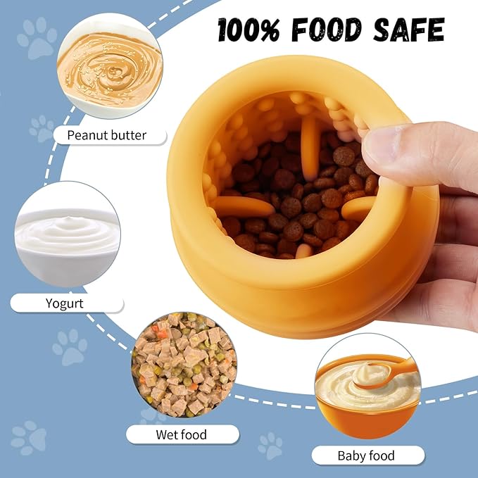 Treat Dispensing Dog Toy, Long-Lasting Interactive Puzzle Toys for Dogs, Stuffable Dog Enrichment Frozen Lick Treat Toy for Boredom, BPA Free Silicone Fetch Catch Chew Toy (Orange,L)