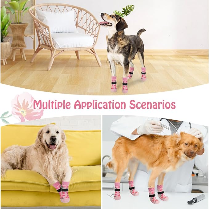 SCENEREAL Anti Slip Dog Socks to Prevent Licking Paws for Hardwood Floors, Double Sides Dog Shoes Boots & Paw Protectors for Hot/Cold Pavement, Dog Grippy Booties for Small Medium Large Senior Dogs