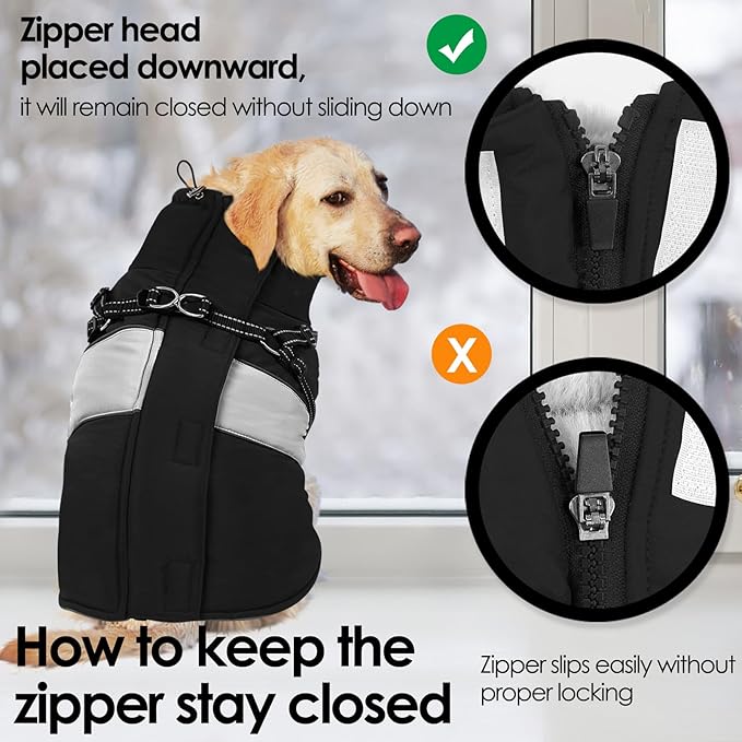 AOFITEE Dog Coat, Warm Dog Jacket with Harness Built in, Waterproof Coats for Small Dogs, Dogs Winter Coat Puffer Jacket with Zipper & Fleece Collar, Pet Snowsuit Sweater for Chihuahua Yorkshire, XS