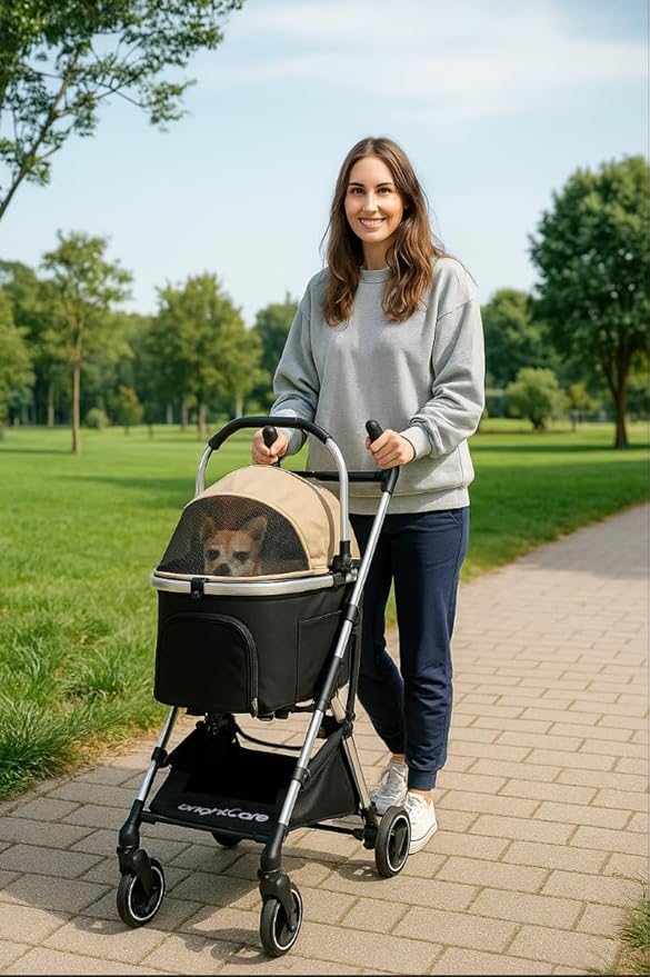 Pet Stroller for Small Dogs & Cats Under 20 lb with Detachable Carrier, Converts to Car Seat, Ultra-Lightweight only 11lb, One-Hand Fold