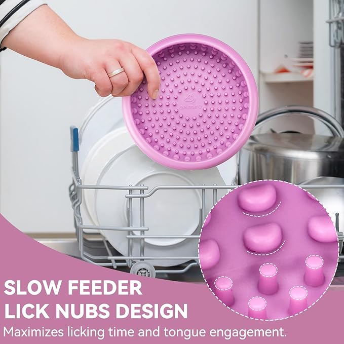 Dog Lick Bowl, Animire Freeze Lick Mat for Dogs, Non-Slip Slow Feeder Licking Bowl Enrichment Treat for Distraction Anxiety Relief, Food Grade Silicone, Dishwasher Safe(Pastel Purple,S)
