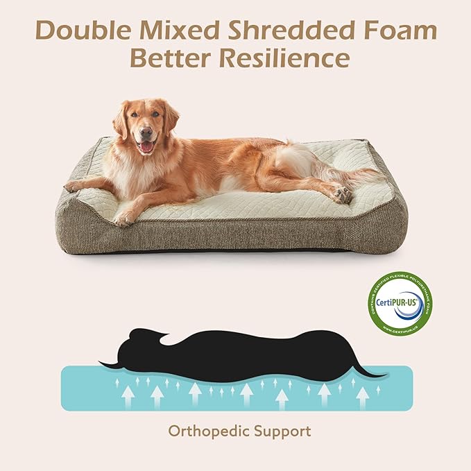 JOEJOY Extra Large Orthopedic Dog Beds Large Sized Dog, Extra Thick Supportive Big Dogs Bed with Sides, Ultra Soft Pet Bed Sofa, Beige, 48''x35''