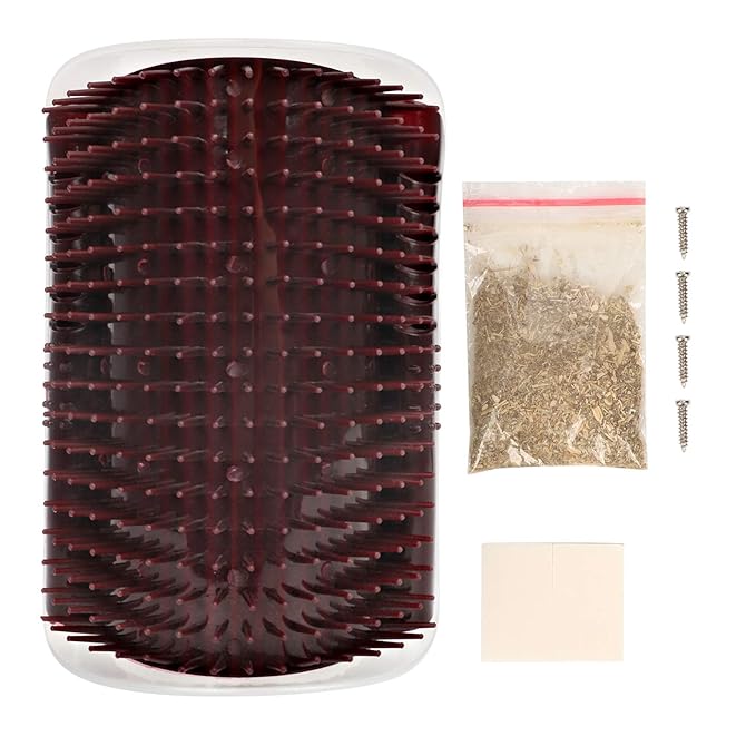 Cat Self Groomer Brush, Plastic Massage Comb with Soft 12.6x8.3cm - Easy Mount Wall Scratcher, Removes Loose Hair, Perfect for Cat Grooming and Play (Coffee)