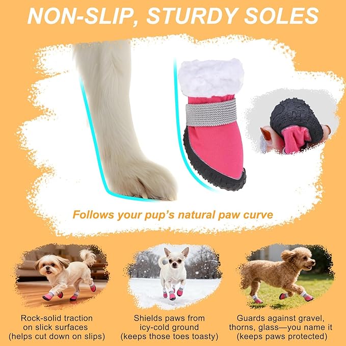 BEAUTYZOO Dog Winter Boots, Waterproof Dogs Snow Shoes with Anti-Slip Sole & Warm Fleece Lining-Indoor Outdoor Paw Protectors for Small Dogs, Puppy Booties to Prevent Licking on Hardwood Floors,Size 2