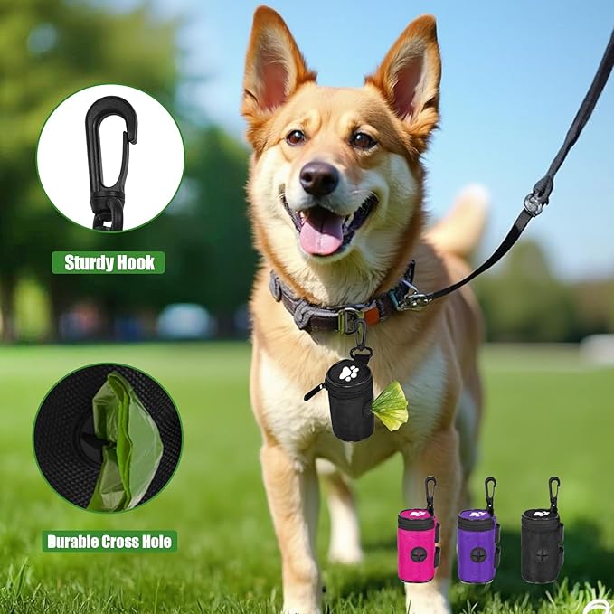 Dog Waste Bag Dispenser Pet Poop Bags Holder for Doggie Waste Bags Dispensers Soft Fabric Zipper Small Doggy Puppy Pouch for Leash Accessory Attachment with Carrier,Paw Print, No-XYBpink