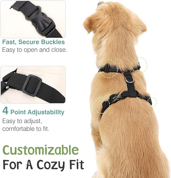 VavoPaw Dog Seat Belt, Safety Vest Dog Car Harness with Adjustable Buckle Dog Seat Belt for Vehicle Nylon Pet Safety Seat Belts Heavy Duty(M, Black)