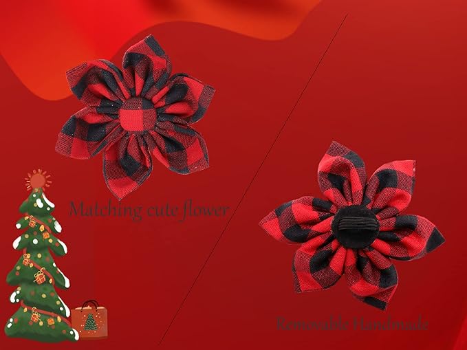 Uniqe Style Paws Christmas Grid Dog Collar, Female or Male Adjustable Puppy Collar with Flower, Durable Floral Pattern Pet for Medium Dogs