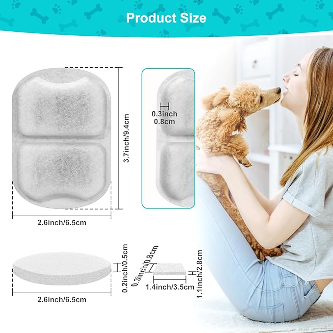 16 Pack Pet Fountain Filter Replacement for 7L/230oz/1.8G Stainless Steel Dog Water Fountain - Cat Water Fountain Filters and Sponges