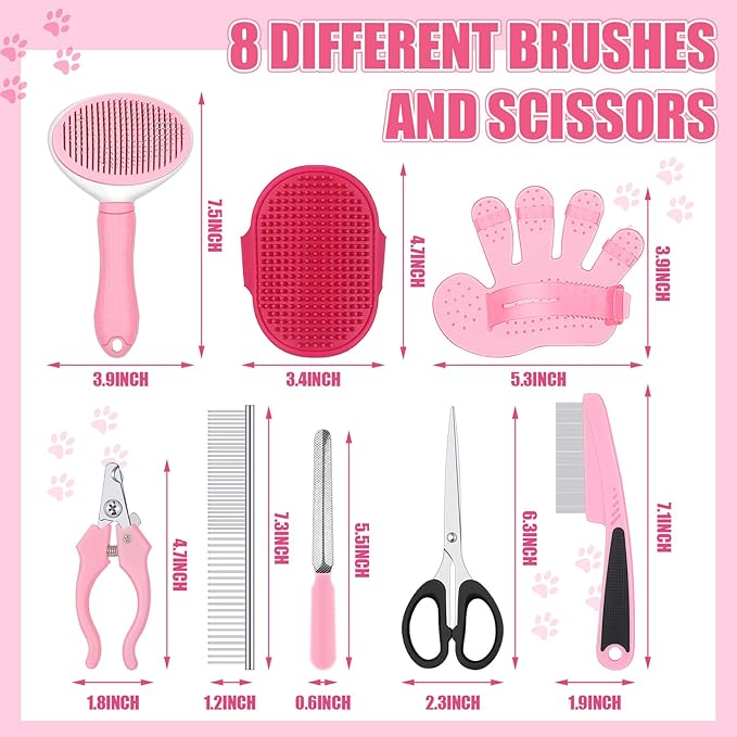 Yaomiao Dog Brush for Shedding,9 PCS in One Pet Slicker Hair Brush Kit with Pet Nail Clipper and File Dog Cat Grooming Deshedding Undercoat Rake Comb for All Small Large Dogs Cats(Fresh Color)