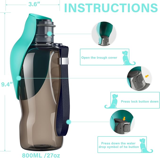 Maitu Portable Leak-Proof Pet Bottle with Bowl, Blue, 27 oz