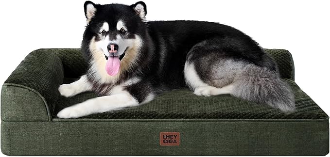 EHEYCIGA Memory Foam Dog Bed XXL, Giant Dog Bed Orthopedic with Washable Removable Cover, Waterproof Pet Bed Couch for Jumbo Dogs, 48x35x7.5 Inches, Dark Green
