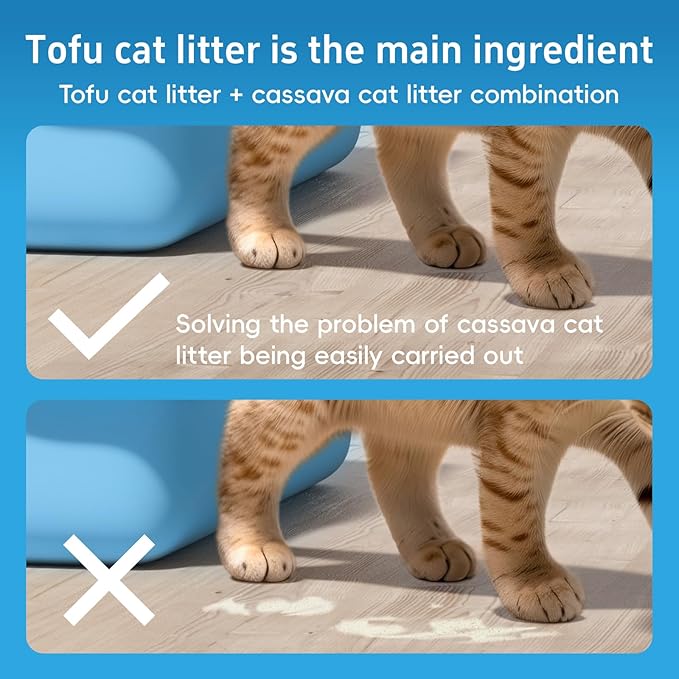 5-in-1 Tofu Cat Litter, Mixed Cassava, Bentonite, Baking Soda, SAP, Natural Plant, Fast Clumping, Strong Water Adsorption & Deodorization, No Tracking, Dust-Free, Flushable, 7.9lbs