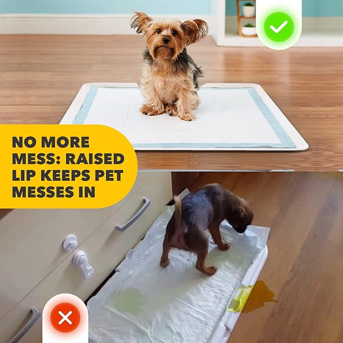 Skywin TidyFriend Dog Pee Pad Holder Tray - Fits Up to 24” x 24” Pee Pad Holder for Dogs - Stable Grip, Raised Edges, Quick-Wipe Silicone Surface Dog Pad Holder for Indoor Flooring Protection (White)
