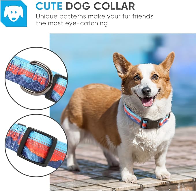 HEELE Dog Collar, Adjustable Soft Dog Collar for Small Medium Large Dogs,Floral Patterned Puppy Collars with Quick Release Buckle M Length 13.39''-20.87''