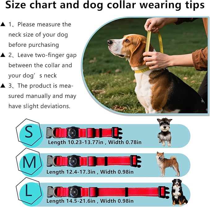 Reflective Air Tag Dog Collar, Waterproof Air Tags Dog Collar Holder with Air-Tag Chip for Apple Find My (iOS Only) Pet Collar for Small Medium Large Dogs (Red, M)