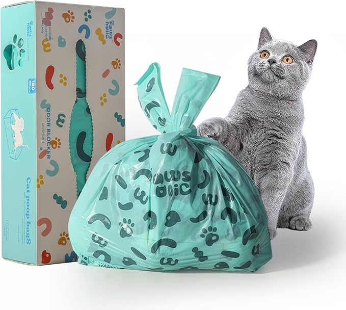 Cat Litter Disposal Bags and Dog Poop Bags with Handle,Cornstarch Based Extra Thick and Guaranteed Leak Proof Poop bags for Kitty and Doggy(180 Count 1.1 Gallon,Lavender Scent)