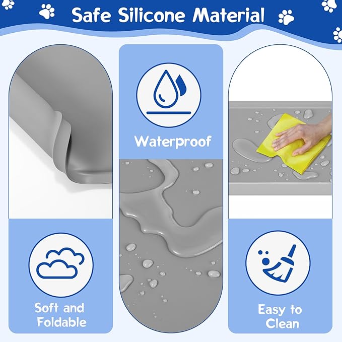 Pee Pad Holder for Dog, 24" × 24" Puppy Pad Holder with Clamps, Raised Edges Leak-Proof Dog Pee Pads Holders, Waterproof Silicone Potty Pads for Dogs, Easy to Clean Indoor, Gray