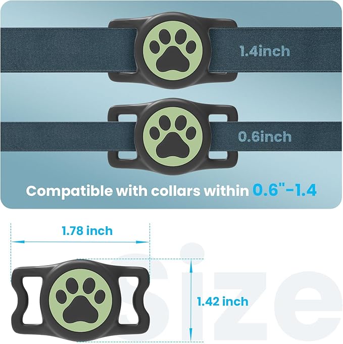 Waterproof Dog Collar AirTag Holder,Stretchy Silicone Full Body Covered AirTag Holder for Dog Cat Collars (Black-Luminous)