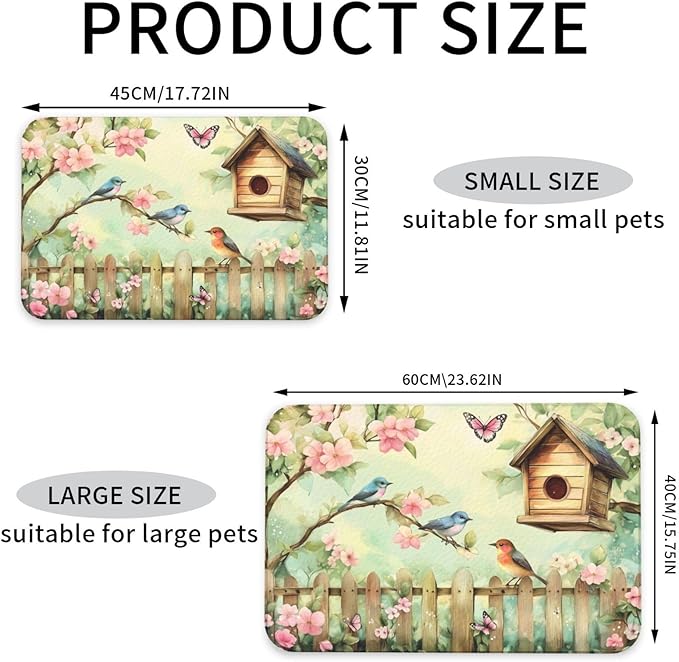 Birdhouse Garden Dog & Cat Food Mat for Floors Waterproof,Quick Dry Anti-Slip Bowl Mats for Food and Water,Pet Feeding Mats,Pet Placemat for Messy Drinkers to Protect Floors,Supplies 17.72×11.81in