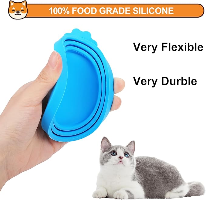 PWOD 2 Pack Pet Food Can Covers, Silicone Universal Can Lids for Dog & Cat Food, BPA Free, One Fit Most Standard Size Food Cans Teal/Blue
