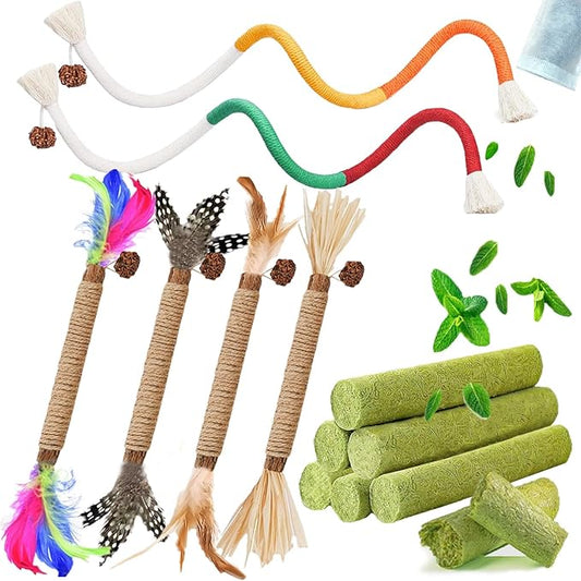 GREMBEB Cat Toys 12Pack Cats Grass Treat Catnip Toy with Silvervine for Indoor Kitten Toys Wood Kitty Chew Rope Grass Sticks for Teeth Cleaning Kitten Snack for Catnip Dental Care Self Play
