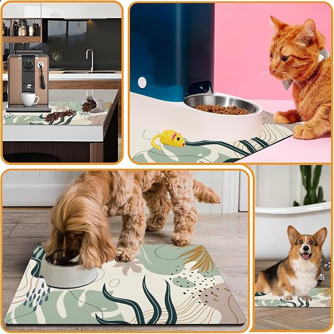 Dog Food Mats for Floors Absorbent, Cat Food Mat - Pet Cat Feeding Mat Quick Dry, Dog Bowl Mats for Water, Pet Supplies Feeding Placemat 12" x 20" Boho